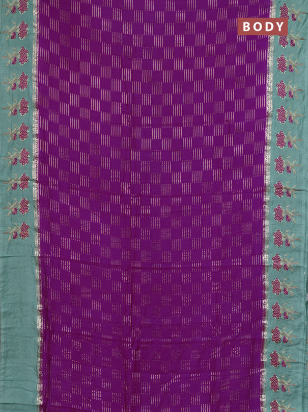 Semi chanderi saree purple and pastel green with allover zari weaves and embroidery border