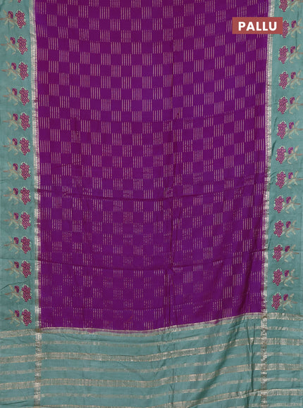 Semi chanderi saree purple and pastel green with allover zari weaves and embroidery border