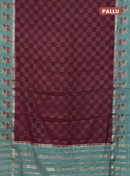 Semi chanderi saree deep maroon and pastel green with allover zari weaves and embroidery border