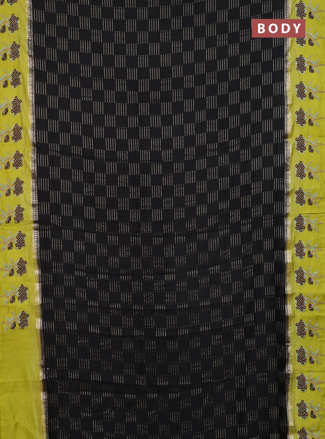 Semi chanderi saree black and light green with allover zari weaves and embroidery border