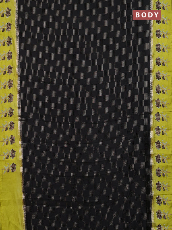 Semi chanderi saree black and light green with allover zari weaves and embroidery border