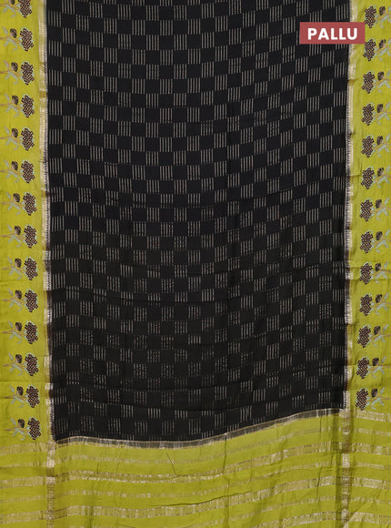 Semi chanderi saree black and light green with allover zari weaves and embroidery border