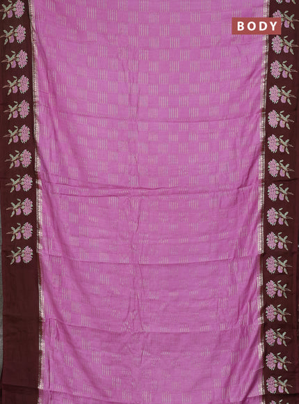 Semi chanderi saree mild lavender and deep maroon with allover zari weaves and embroidery border