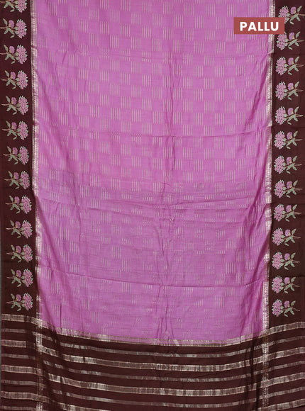 Semi chanderi saree mild lavender and deep maroon with allover zari weaves and embroidery border