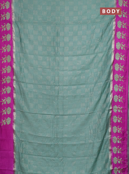 Semi chanderi saree pastel green and purple shade with allover zari weaves and embroidery border