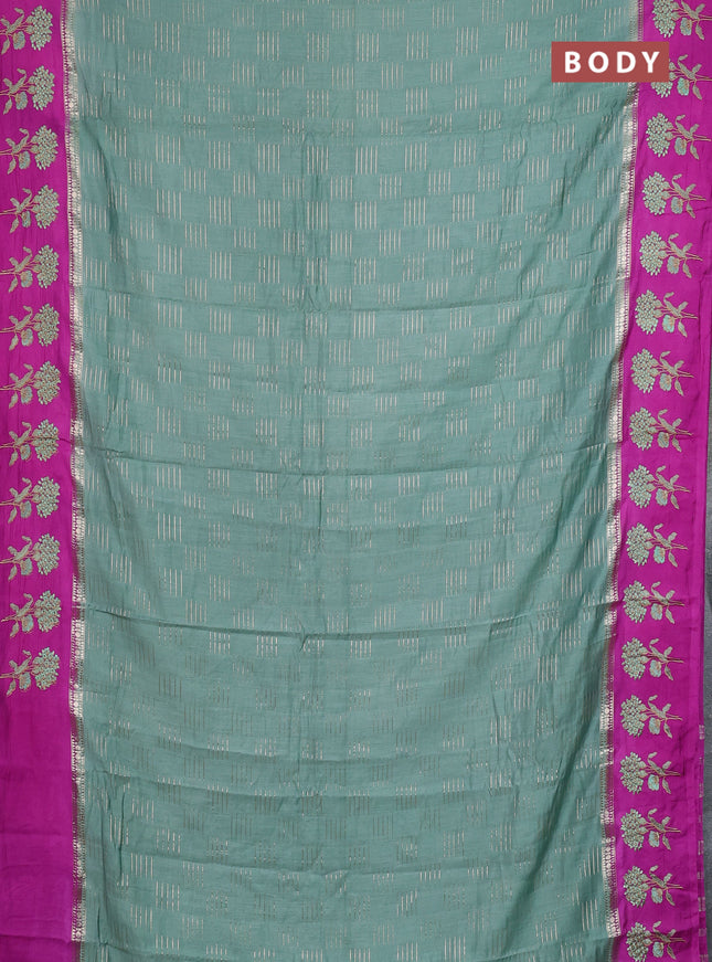 Semi chanderi saree pastel green and purple shade with allover zari weaves and embroidery border
