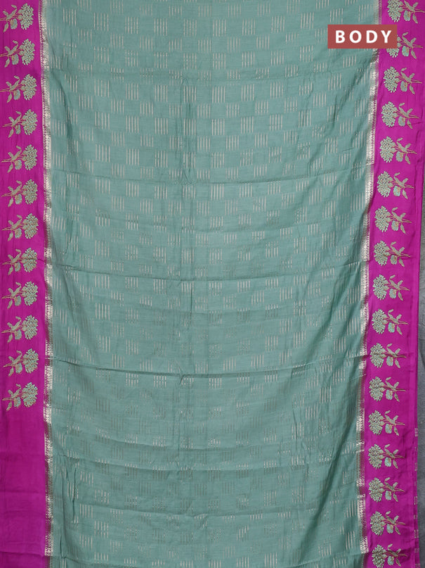Semi chanderi saree pastel green and purple shade with allover zari weaves and embroidery border