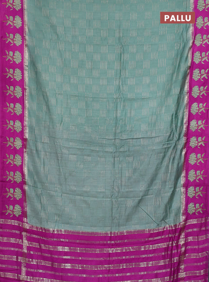 Semi chanderi saree pastel green and purple shade with allover zari weaves and embroidery border