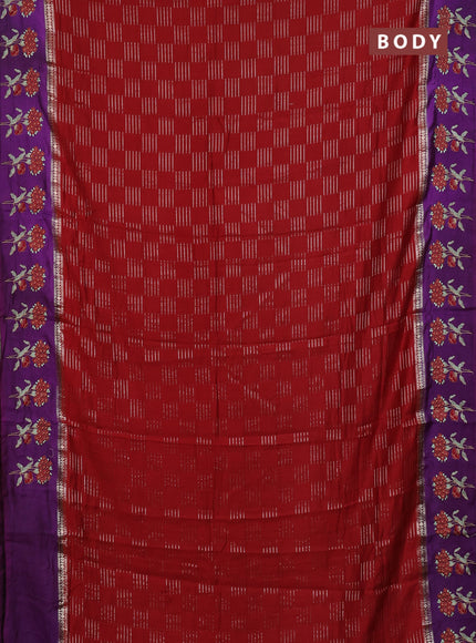 Semi chanderi saree red and violet with allover zari weaves and embroidery border