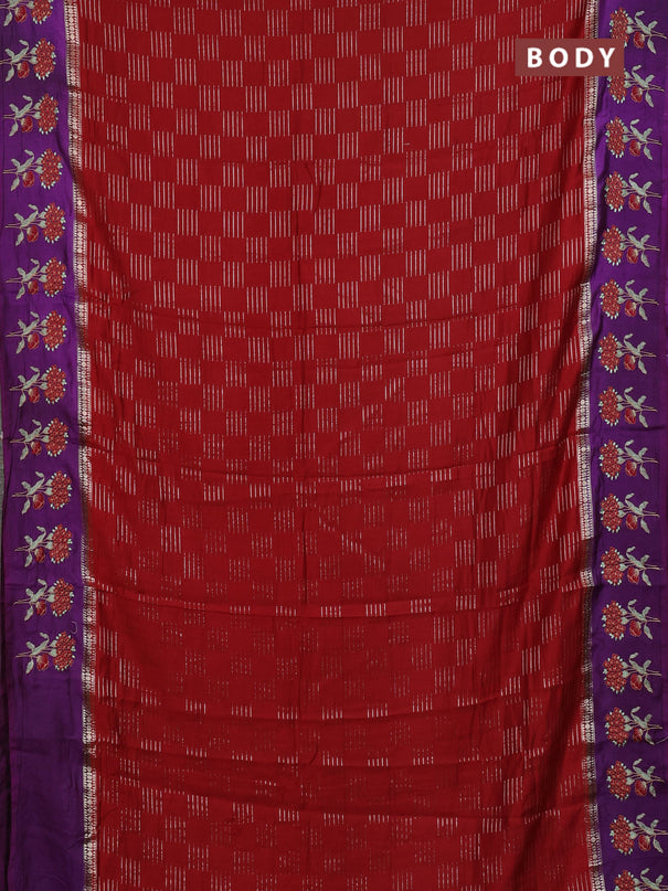 Semi chanderi saree red and violet with allover zari weaves and embroidery border