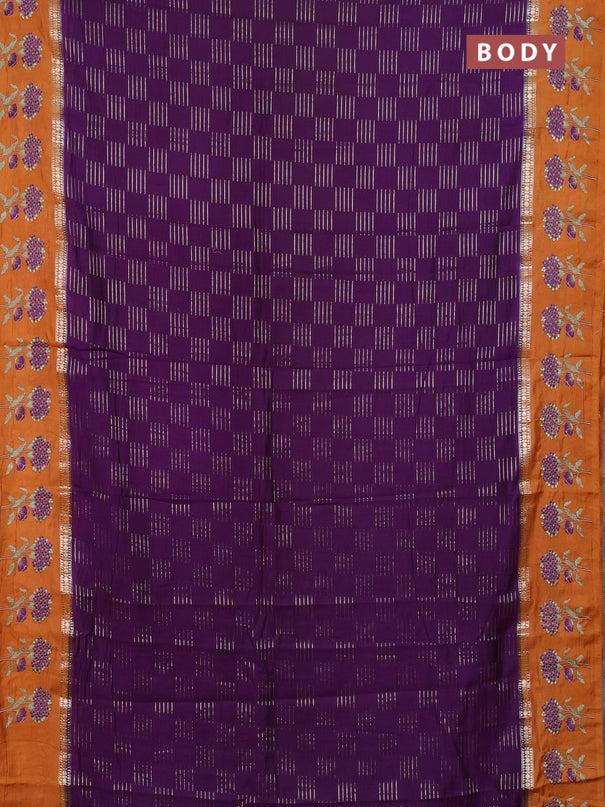 Semi chanderi saree violet and orange with allover zari weaves and embroidery border