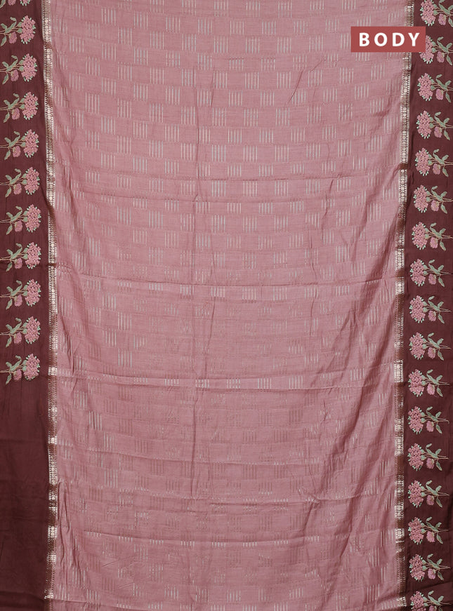 Semi chanderi saree pastel brown and coffee brown with allover zari weaves and embroidery border