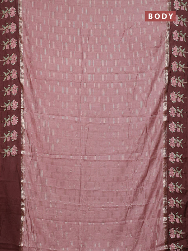 Semi chanderi saree pastel brown and coffee brown with allover zari weaves and embroidery border