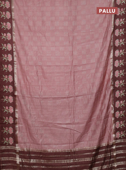 Semi chanderi saree pastel brown and coffee brown with allover zari weaves and embroidery border
