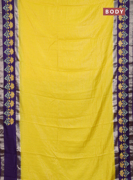Semi chanderi saree yellow and purple with allover zari woven checked pattern and embroidery zari border