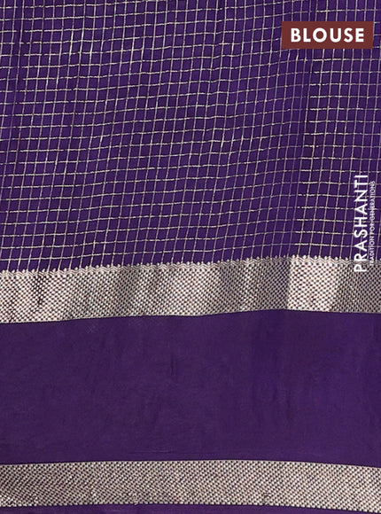 Semi chanderi saree yellow and purple with allover zari woven checked pattern and embroidery zari border