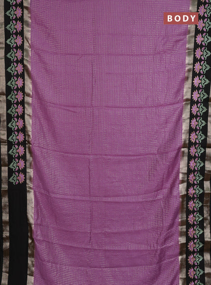 Semi chanderi saree lavender and black with allover zari woven checked pattern and embroidery zari border
