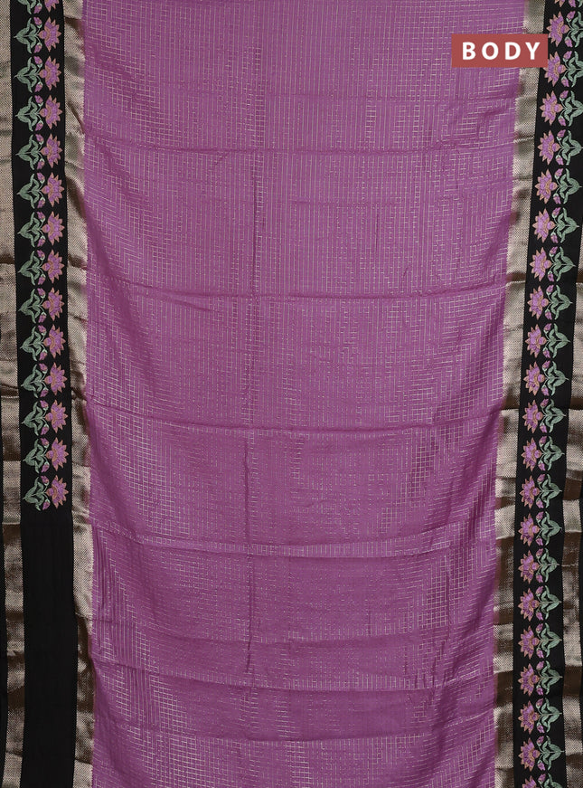 Semi chanderi saree lavender and black with allover zari woven checked pattern and embroidery zari border