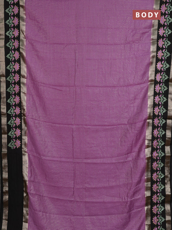 Semi chanderi saree lavender and black with allover zari woven checked pattern and embroidery zari border