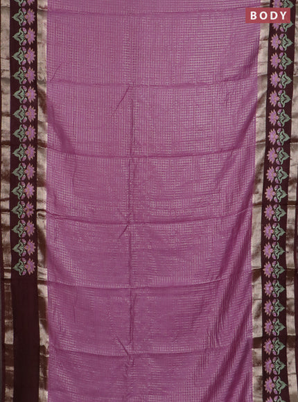 Semi chanderi saree lavender shade and coffee brown with allover zari woven checked pattern and embroidery zari border
