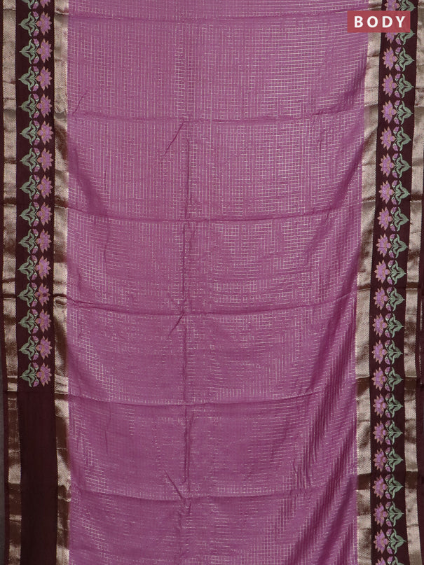 Semi chanderi saree lavender shade and coffee brown with allover zari woven checked pattern and embroidery zari border