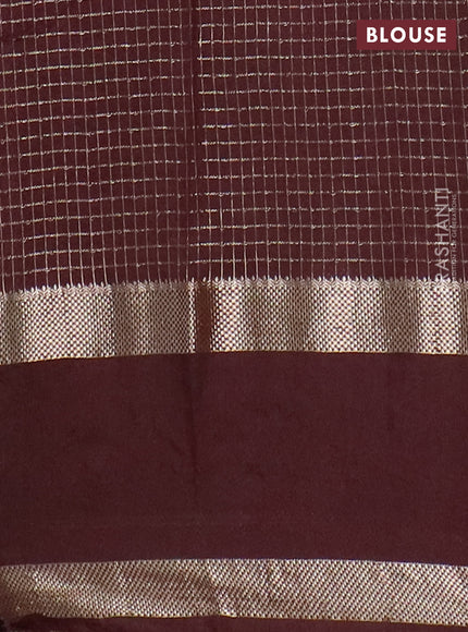 Semi chanderi saree lavender shade and coffee brown with allover zari woven checked pattern and embroidery zari border