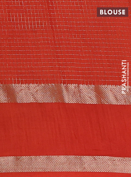 Semi chanderi saree deep maroon and rustic orange with allover zari woven checked pattern and embroidery zari border