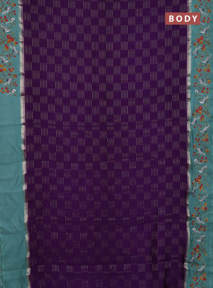Semi chanderi saree violet and pastel green shade with allover zari weaves and embroidery border