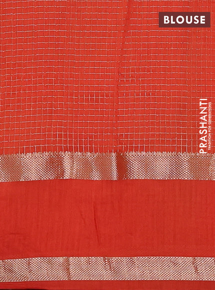 Semi chanderi saree deep maroon and rustic orange with allover zari woven checked pattern and embroidery zari border
