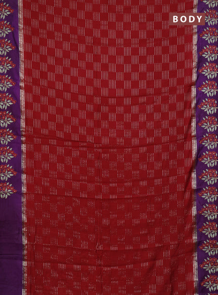 Semi chanderi saree red and violet with allover zari weaves and embroidery border