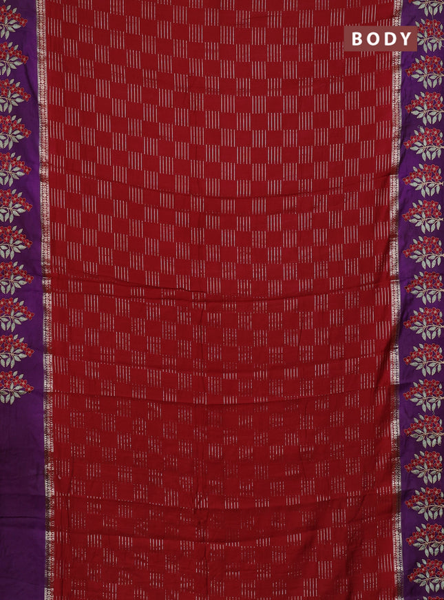 Semi chanderi saree red and violet with allover zari weaves and embroidery border