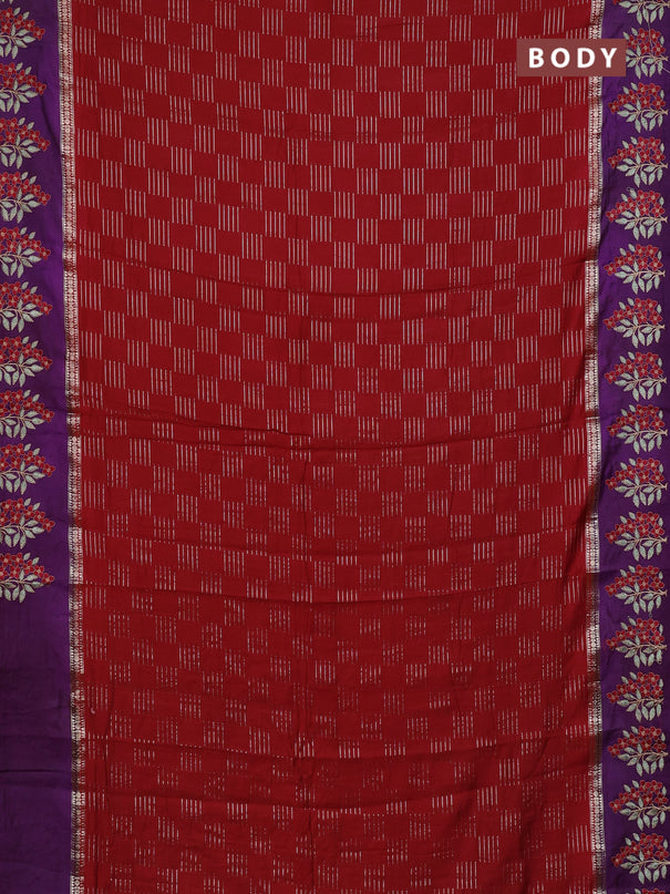 Semi chanderi saree red and violet with allover zari weaves and embroidery border