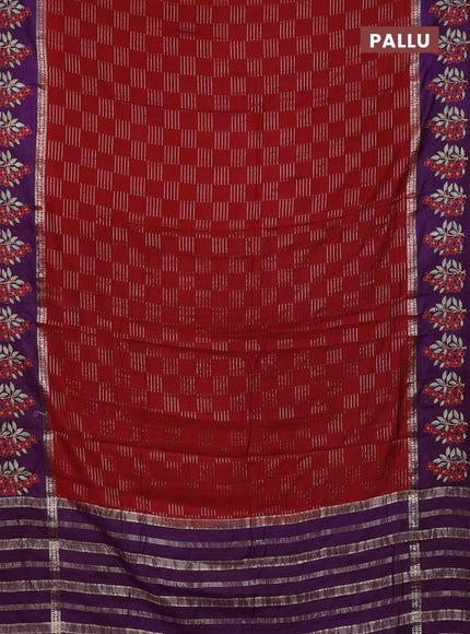 Semi chanderi saree red and violet with allover zari weaves and embroidery border
