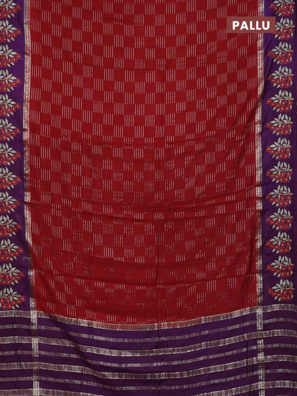 Semi chanderi saree red and violet with allover zari weaves and embroidery border
