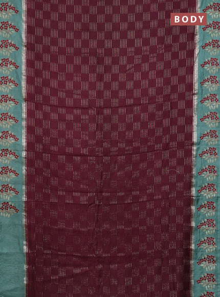 Semi chanderi saree deep maroon and pastel green with allover zari weaves and embroidery border