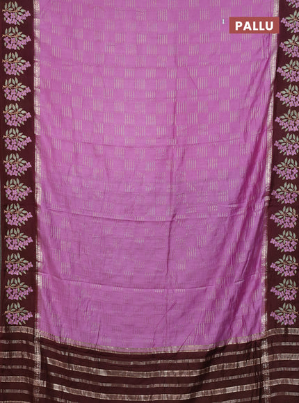 Semi chanderi saree lavender and deep maroon with allover zari weaves and embroidery border