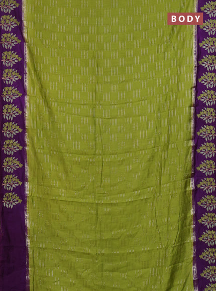 Semi chanderi saree light green and violet with allover zari weaves and embroidery border