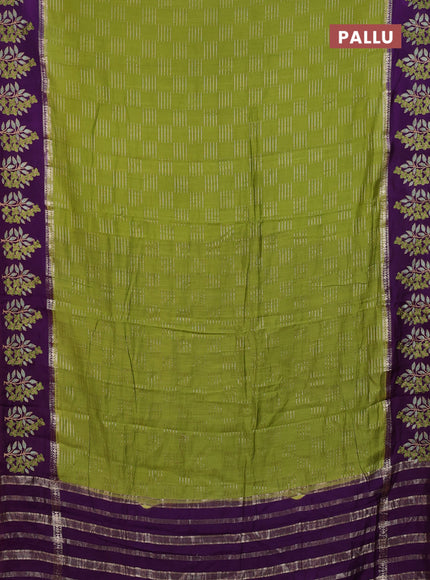 Semi chanderi saree light green and violet with allover zari weaves and embroidery border