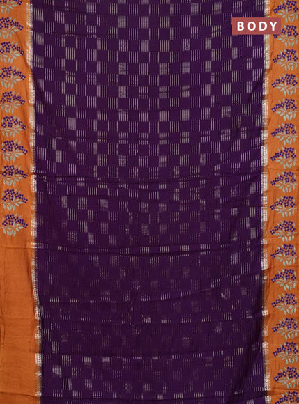 Semi chanderi saree violet and orange with allover zari weaves and embroidery border