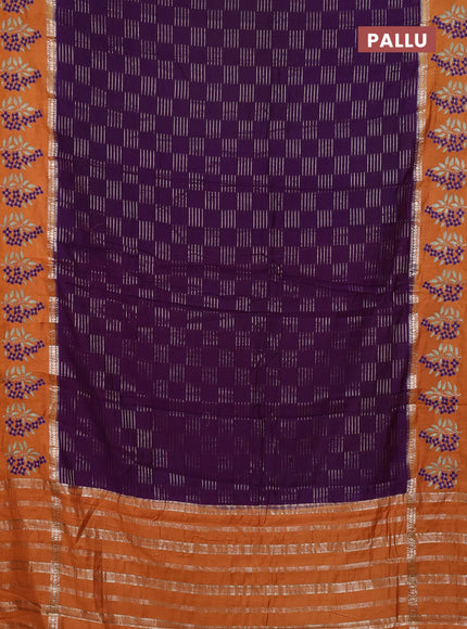 Semi chanderi saree violet and orange with allover zari weaves and embroidery border