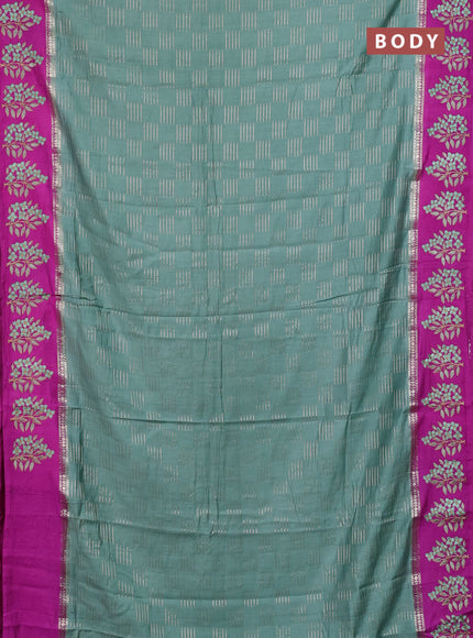 Semi chanderi saree pastel green and purple with allover zari weaves and embroidery border