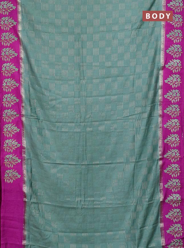 Semi chanderi saree pastel green and purple with allover zari weaves and embroidery border