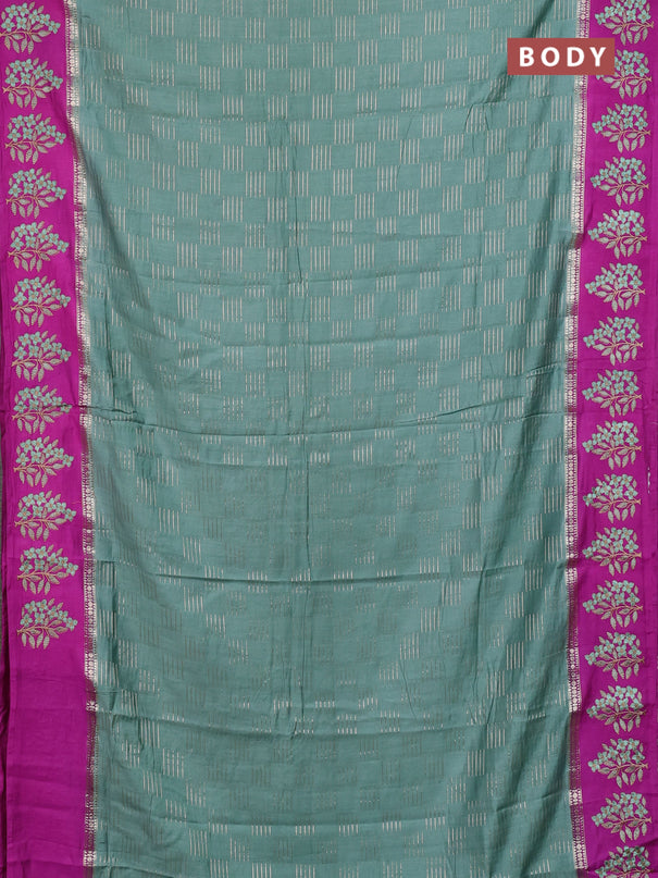 Semi chanderi saree pastel green and purple with allover zari weaves and embroidery border