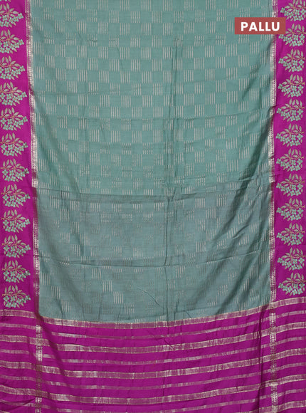 Semi chanderi saree pastel green and purple with allover zari weaves and embroidery border