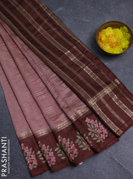 Semi chanderi saree pastel brown and coffee brown with allover zari weaves and embroidery border