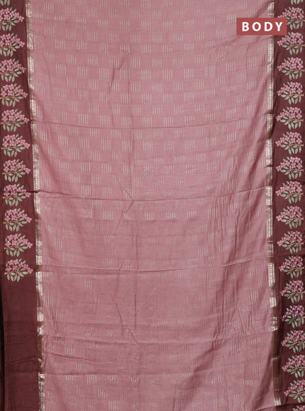 Semi chanderi saree pastel brown and coffee brown with allover zari weaves and embroidery border