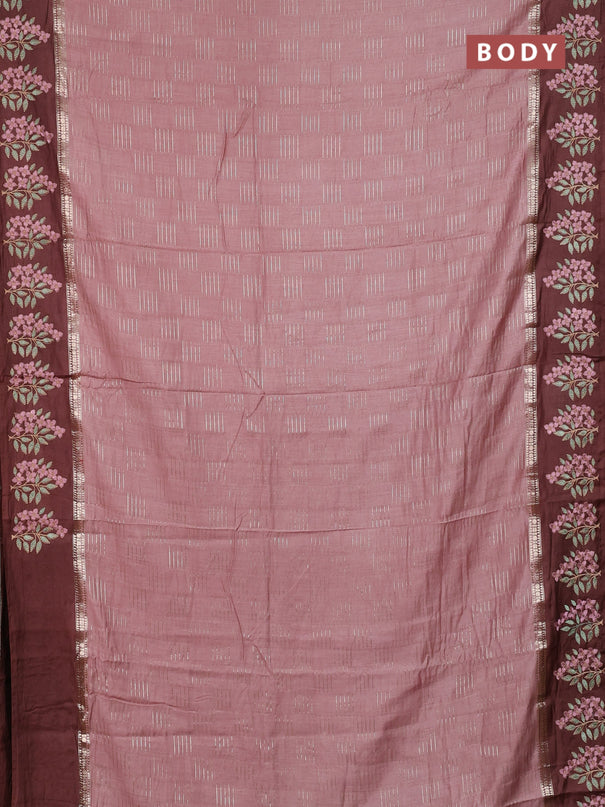 Semi chanderi saree pastel brown and coffee brown with allover zari weaves and embroidery border