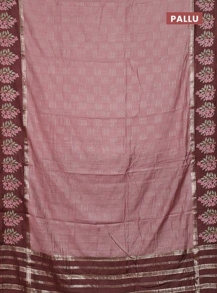 Semi chanderi saree pastel brown and coffee brown with allover zari weaves and embroidery border