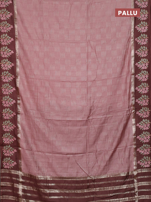 Semi chanderi saree pastel brown and coffee brown with allover zari weaves and embroidery border