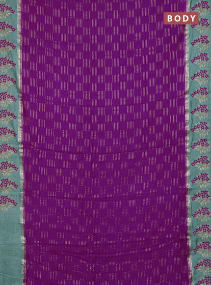 Semi chanderi saree purple and pastel green with allover zari weaves and embroidery border